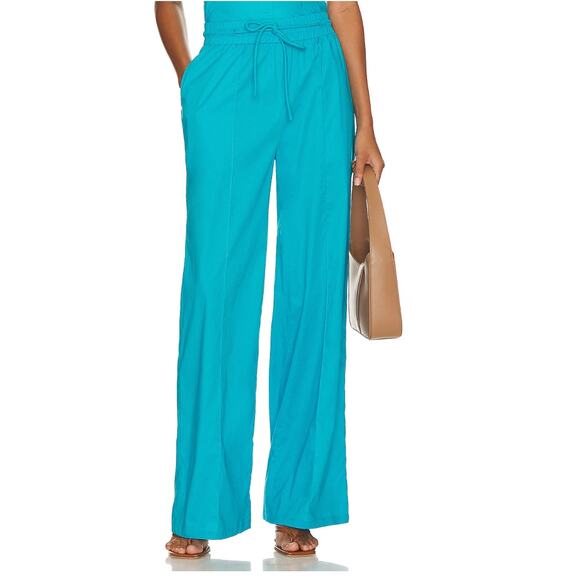 Lovers + Friends Cerulean Blue Wide Leg Pants MEDIUM Baggy Beach Cotton $158 NEW - Picture 2 of 8